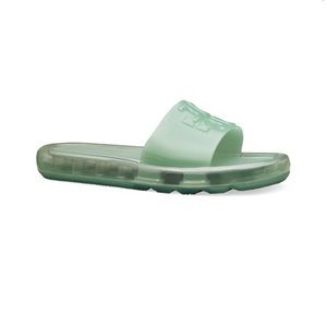 Tory Burch Logo Embossed Bubble Slide Jellys in Sea Wind